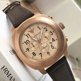 Emporio Armani Ruggero Chronograph Rose Gold Dial Black Leather Strap Watch for Men - AR6087