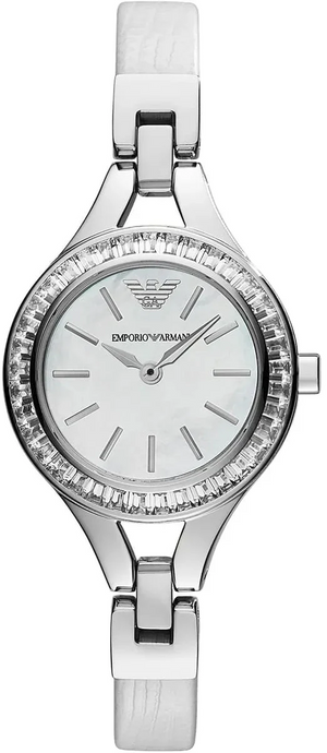 Emporio Armani Chiara Mother of Pearl Dial White Leather Strap Watch for Women - AR7353