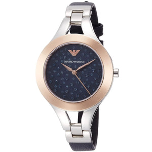 Emporio Armani Chiara Two Tone Dial Black Leahter Strap Watch for Women  - AR7436