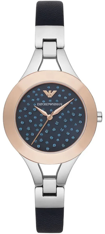 Emporio Armani Chiara Two Tone Dial Black Leahter Strap Watch for Women  - AR7436