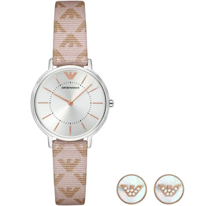 Emporio Armani Classic Kappa White Dial Brown Leather Strap Watch For Women - AR11009