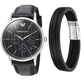 Emporio Armani Renato Chronograph Black Dial Black Leather Strap Watch for Men - AR8034