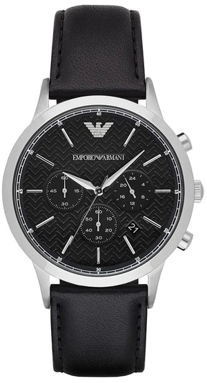 Emporio Armani Renato Chronograph Black Dial Black Leather Strap Watch for Men - AR8034