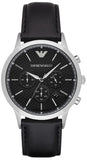 Emporio Armani Renato Chronograph Black Dial Black Leather Strap Watch for Men - AR8034