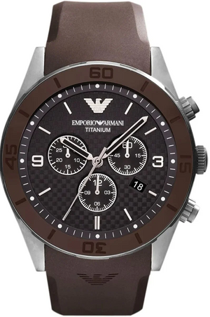 Emporio Armani Sportivo Chronograph Black Dial Brown Silicone Strap Watch for Men - AR9501