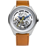 Fossil Boyfriend Automatic Skeleton Silver Dial Brown Leather Strap Watch for Women - ME3109