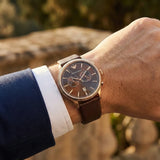 Emporio Armani Alpha Large Chronograph Brown Dial Brown Leather Strap Watch for Men - AR1793