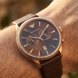 Emporio Armani Alpha Large Chronograph Brown Dial Brown Leather Strap Watch for Men - AR1793