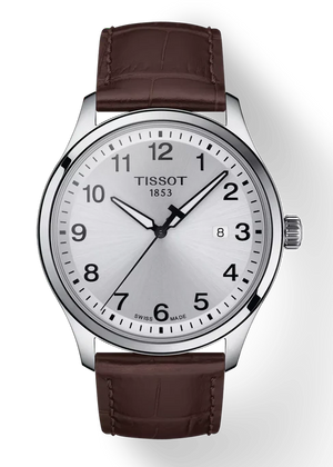 Tissot T-Sport Gent XL Silver Dial Brown Leather Strap Watch for Men - T116.410.16.037.00