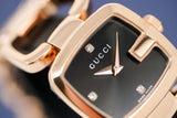 Gucci G Ladies Diamonds Black Dial Rose Gold Steel Strap Watch For Women - YA125512
