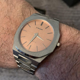 D1 Milano Ultra Thin Salmon Pink Dial Silver Steel Strap Watch for Men - D1-UTBJ26