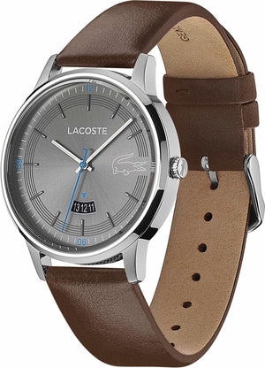 Lacoste Madrid Grey Dial Brown Leather Strap Watch for Men - 2011033