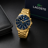Lacoste Tiebreaker Chronograph Blue Dial Gold Steel Strap Watch for Men - 2011151