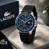 Lacoste Neoheritage Chronograph Blue Dial Black Silicone Strap Watch for Men - 2011252