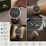 Lacoste Vienna Grey Dial Brown Leather Strap Watch for Men - 2011045