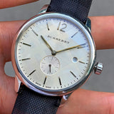 Burberry Classic Round Cream Dial Black Leather Strap Watch for Men - BU10008
