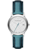 Burberry White Dial Turquoise Leather Strap Watch for Women - BU9120