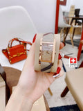 Burberry The Pioneer Rose Gold Dial Haymarket Brown Leather Strap Watch for Women - BU9408