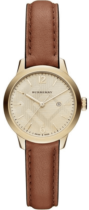 Burberry The Classic Champagne Gold Dial Brown Leather Strap Watch for Women - BU10101