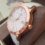 Burberry The City White Dial White Leather Strap Watch for Women - BU9012