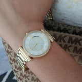 Michael Kors Catlin Mother of Pearl Dial Gold Steel Strap Watch for Women - MK3332