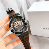 Maserati Potenza Automatic Black Dial Black Leather Strap Watch For Men - R8821108008