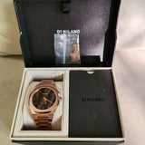 D1 Milano Ultra Thin Brown Dial Gold Steel Strap Watch for Men - D1-UTBJ13
