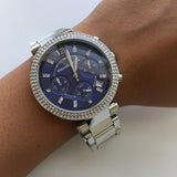 Michael Kors Parker Chronograph Blue Dial Silver Steel Strap Watch for Women - MK6117