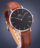Daniel Wellington Petite St Mawes Black Dial Brown Leather Strap Watch For Women - DW00100169