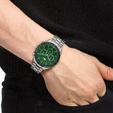 Lacoste Boston Chronograph Green Dial Silver Steel Strap Watch for Men - 2011080