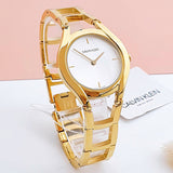 Calvin Klein Class White Dial Gold Steel Strap Watch for Women - K6R23526