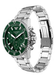 Emporio Armani World Explorer Solar Chronograph Green Dial Silver Steel Strap Watch for Men - AR11741