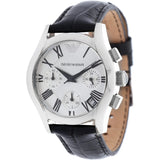 Emporio Armani Velente Silver Dial Black Leather Strap Watch for Women - AR0670