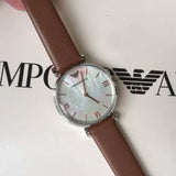 Emporio Armani Gianni T-Bar White Dial Brown Leather Strap Watch for Women - AR1988