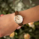 Emporio Armani Gianni T-Bar White Dial Brown Leather Strap Watch for Women - AR1988
