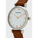 Emporio Armani Gianni T-Bar White Dial Brown Leather Strap Watch for Women - AR1988