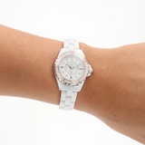 Chanel J12 Quartz Diamonds Ceramic White Dial White Steel Strap Watch for Women - J12 H4466