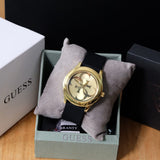Guess G Twist Gold Dial Black Leather Strap Watch for Women - W0911L3