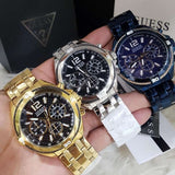 Guess Surge Chronograph Black Dial Gold Steel Strap Watch for Men - W1258G2