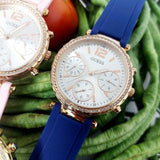Guess Solstice Diamonds Silver Dial Blue Rubber Strap Watch for Women - GW0113L3