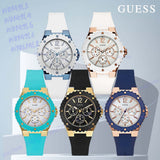 Guess Overdrive White Dial Blue Rubber Strap Watch for Women - W0149L5