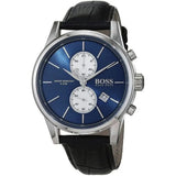 Hugo Boss Jet Blue Dial Black Leather Strap Watch for Men - 1513283