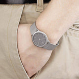 Calvin Klein Minimal Grey Dial Silver Mesh Bracelet Watch for Women - K3M53154