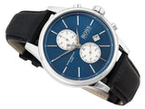 Hugo Boss Jet Blue Dial Black Leather Strap Watch for Men - 1513283