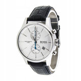 Hugo Boss Jet Silver Dial Black Leather Strap Watch for Men - 1513282