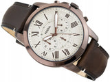 Fossil Grant Chronograph White Dial Brown Leather Strap Watch for Men - FS5344