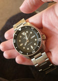Seiko 5 Sports Automatic Day Date Black Dial Silver Steel Strap Watch for Men - SRPD55K1
