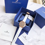 Swarovski Crystalline Hours Quartz Grey Dial Black Leather Strap Watch for Women - 5344635