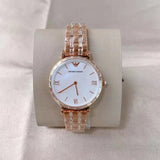 Emporio Armani Gianni T-Bar Mother of Pearl White Dial Two Tone Steel Watch for Women - AR11294