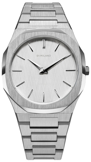 D1 Milano Ultra Thin Linen White Dial Silver Steel Strap Watch for Unisex - D1-UTBJ23
